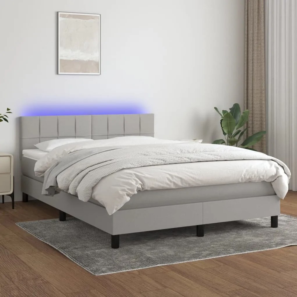 Κρεβάτι Boxspring με Στρώμα & LED Αν.Γκρι 140x200 εκ Υφασμάτινο