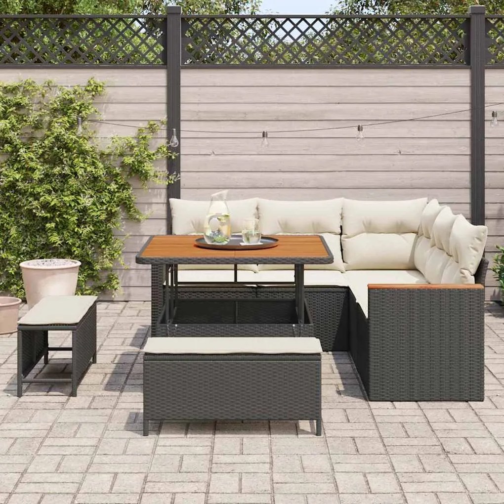 vidaXL Σετ Καναπέ Κήπου με μαξιλάρι 8 pcs Μαύρο Πολυ ράταν