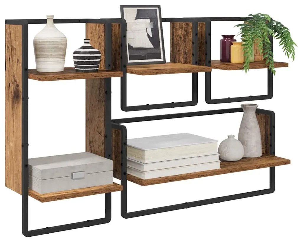 vidaXL Σετ ραφιών τοίχου με ράφι 4 pcs Παλιό Ξύλο 65 x 25 x 30 cm