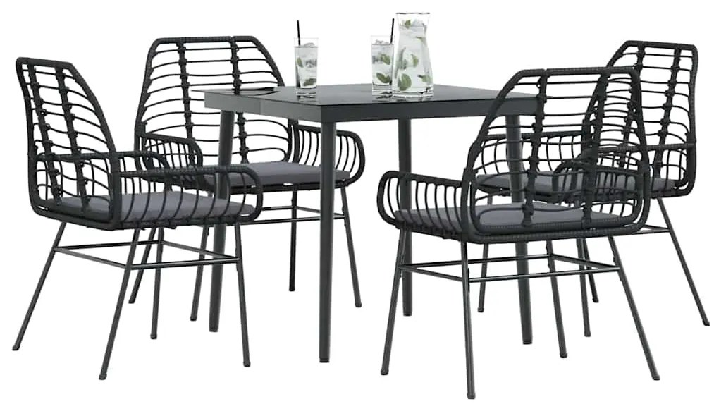 vidaXL Σετ Τραπεζαρίας Κήπου 5Τεμ. Μαύρο Συνθ.Ρατάν/Γυαλί με Μαξιλάρια