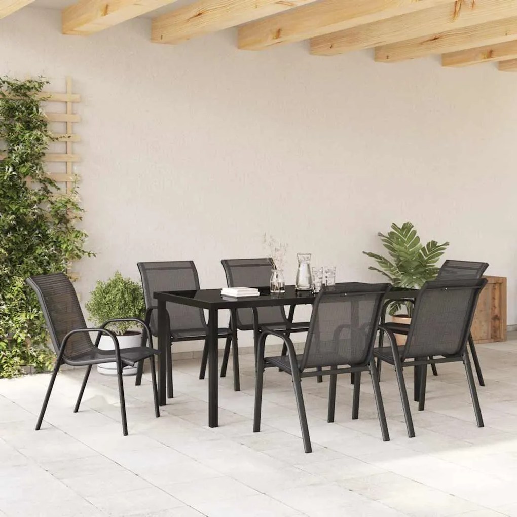 vidaXL Καρέκλες Κήπου Στοιβαζόμενες 6 τεμ. Μαύρες από Ύφασμα Textilene