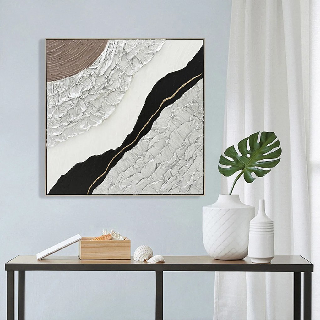 Πίνακας Τοίχου Abstract (Τετράγωνος) με Κορνίζα Μπεζ-Καμβάς 82x4,5x82Yεκ.