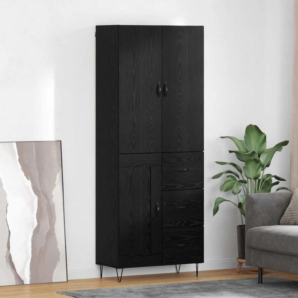 Highboard με συρτάρι 2 pcs Μαύρη Οξυά Μηχανική ξυλεία και γυαλί