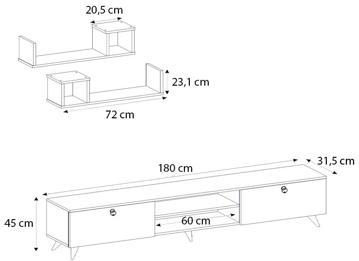 ΕΠΙΠΛΟ ΤΗΛΕΟΡΑΣΗΣ SEDDRA MEGAPAP ΧΡΩΜΑ ΚΑΡΥΔΙ 180X31,5X45ΕΚ.