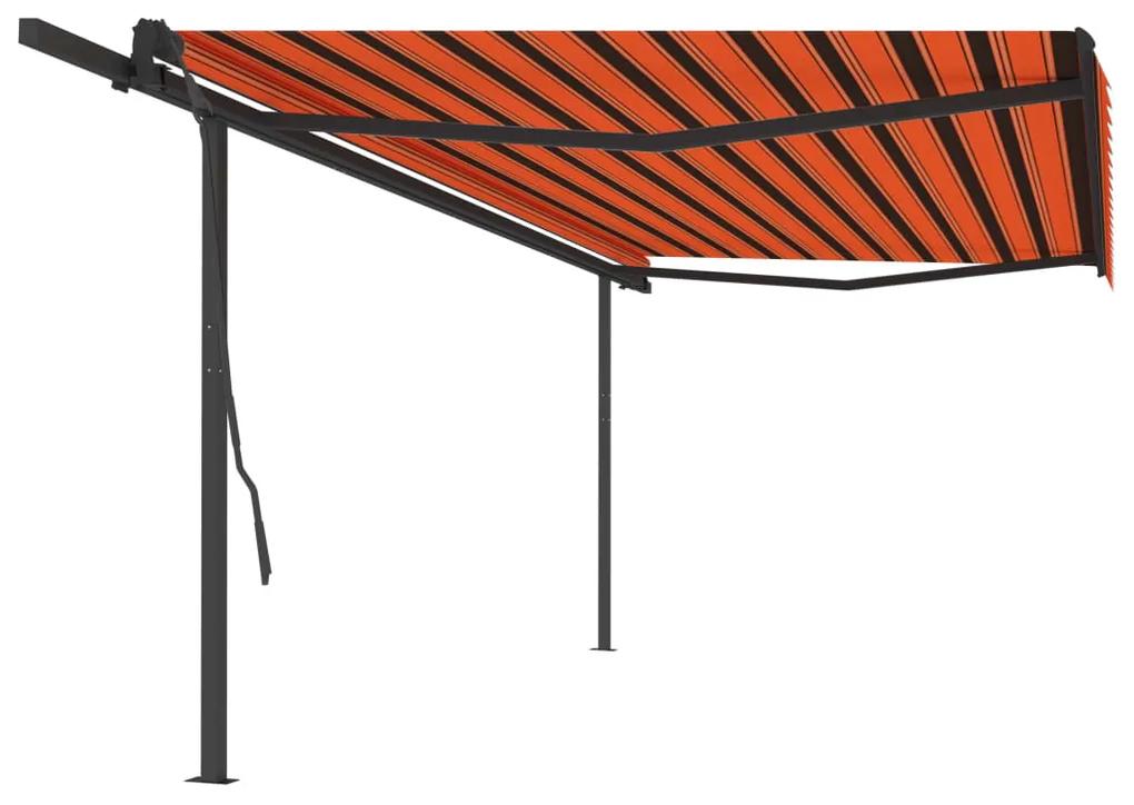 vidaXL Τέντα Συρόμενη Αυτόματη με Στύλους Πορτοκαλί/Καφέ 5x3,5 μ.