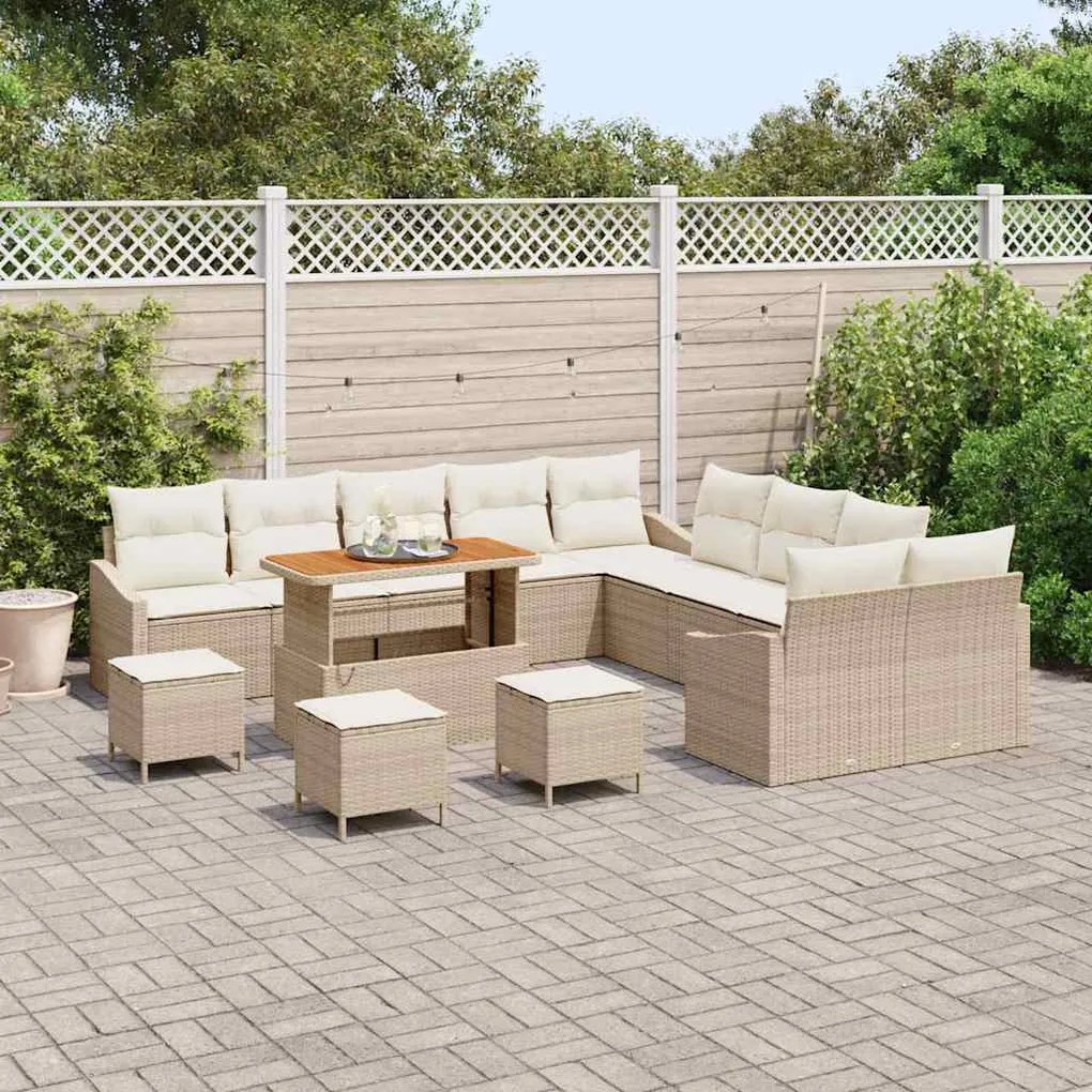 vidaXL Σετ Καναπέ Κήπου με μαξιλάρι 14 pcs Μπεζ Πολυ ράταν