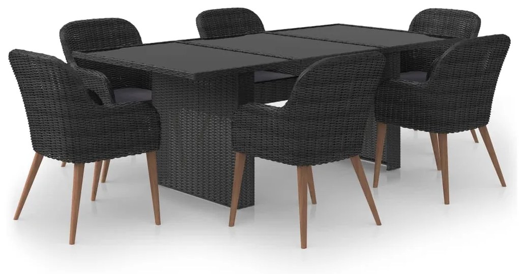 vidaXL Σετ Τραπεζαρίας Κήπου 7 Τεμαχίων Μαύρο από Συνθετικό Ρατάν