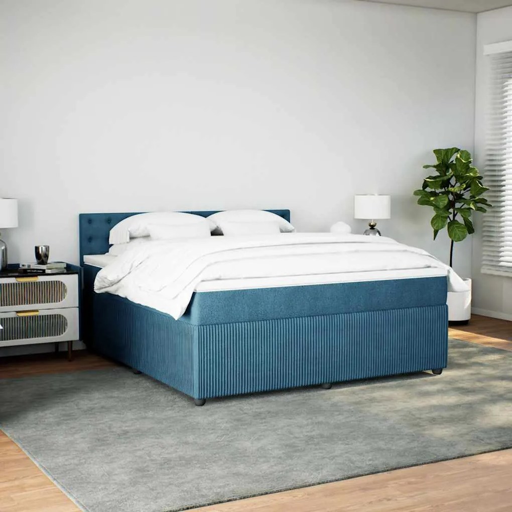 vidaXL Κρεβάτι Boxspring με Στρώμα Μπλε 180x200 εκ. Βελούδινο