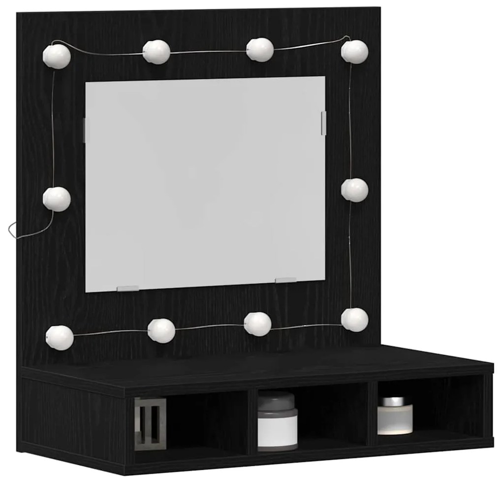 vidaXL Ντουλάπα Καθρέφτη με φώτα καθρέφτη Μαύρη Οξυά 60 x 31,5 x 62 εκ