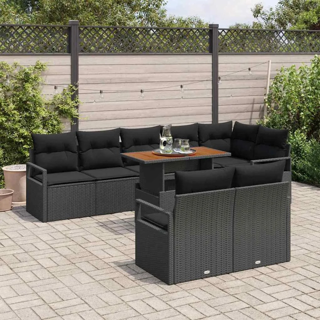 vidaXL Σετ Καναπέ Κήπου με μαξιλάρι 9 pcs Μαύρο, Καφέ 100 x 55 x 73 εκ