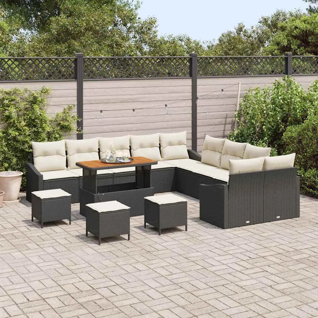 vidaXL Σετ Καναπέ Κήπου με μαξιλάρι 14 pcs Μαύρο Πολυ ράταν