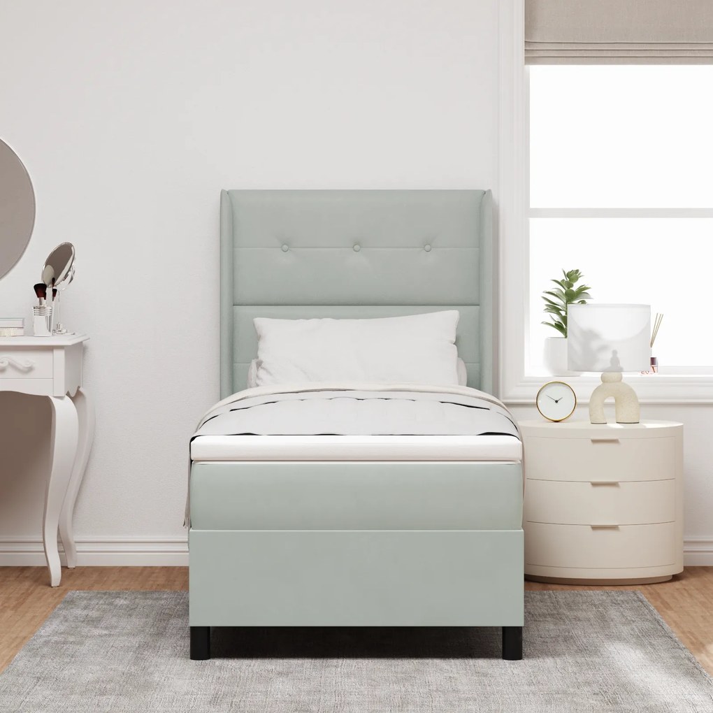 vidaXL Κρεβάτι Box Spring με Στρώμα & LED Φωτισμό Γκρι 90x200 εκ Βελούδο