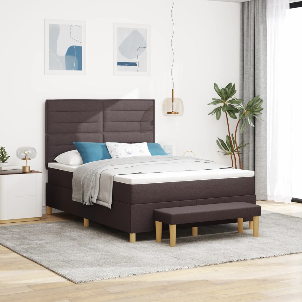 vidaXL Κρεβάτι Box Spring με Στρώμα & Πάγκο Σκούρο Καφέ 160x200 εκ. Ύφασμα
