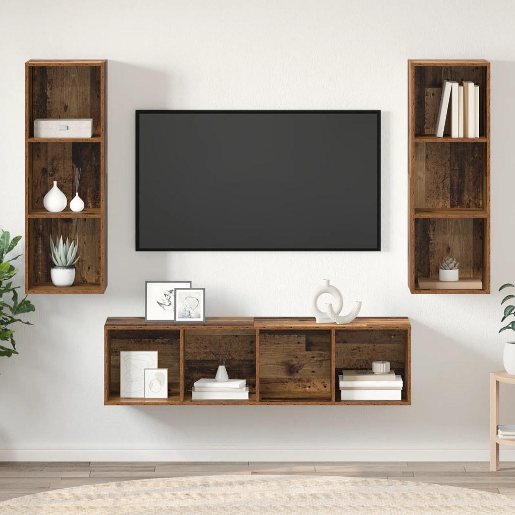 vidaXL Σετ επίπλου τηλεόρασης 3 pcs Παλαιό ξύλο 37 x 37 x 142.5 εκ