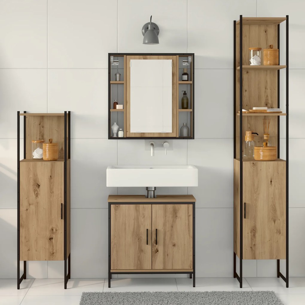 vidaXL Σετ επίπλων μπάνιου 4 τεμαχίων Artisan Oak Επεξεργασμένη ξυλεία