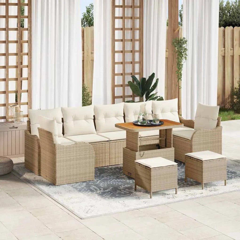 vidaXL Σετ Καναπέ Κήπου 10 pcs Μπεζ συνθετικό ρατάν