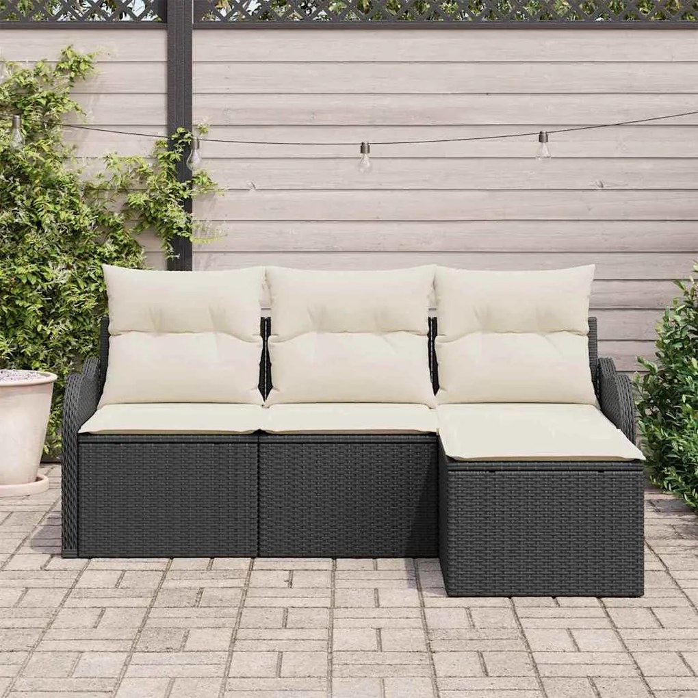 vidaXL Σετ Καναπέ Κήπου με μαξιλάρι 4 pcs Μαύρο Πολυ ράταν