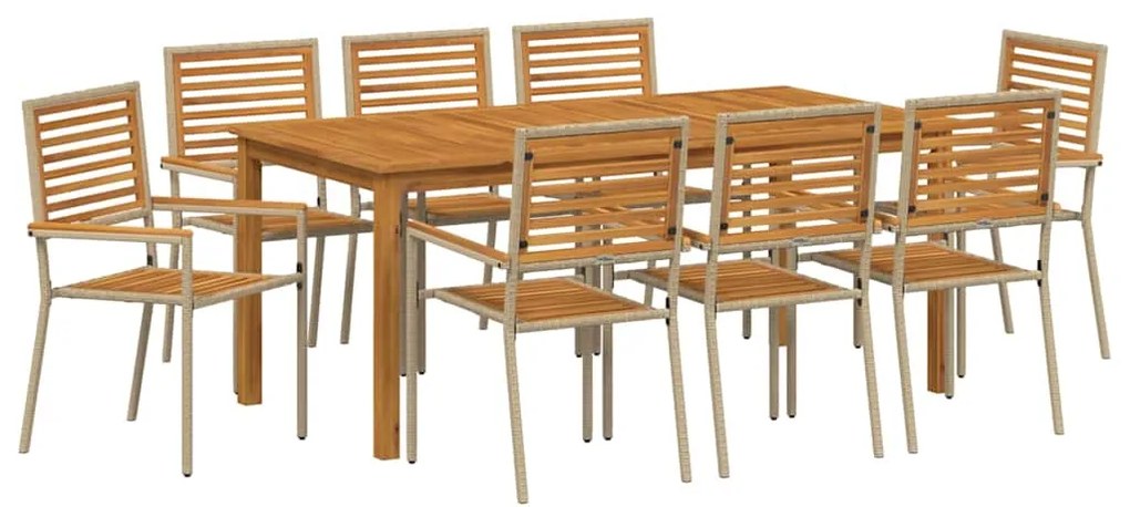 vidaXL Σέτ φαγητού για κήπο 9 pcs Μπεζ Πολυ ράταν