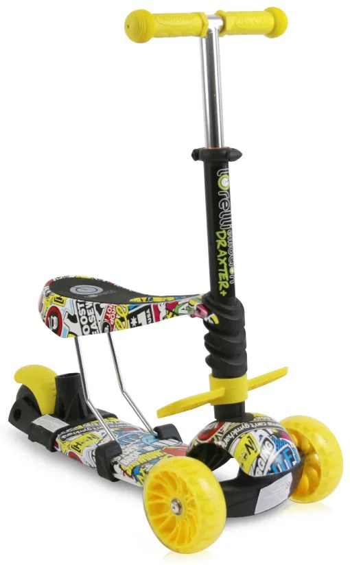 Παιδικό πατίνι Draxter Plus Scooter με κάθισμα και χειρολαβή γονέα Graffiti Smile 10390140019 Lorelli