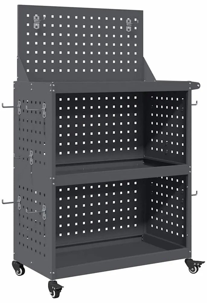 vidaXL Καρότσι εργαλείων με ράφι με τροχούς Ανθρακί 65 x 35 x 111 εκ