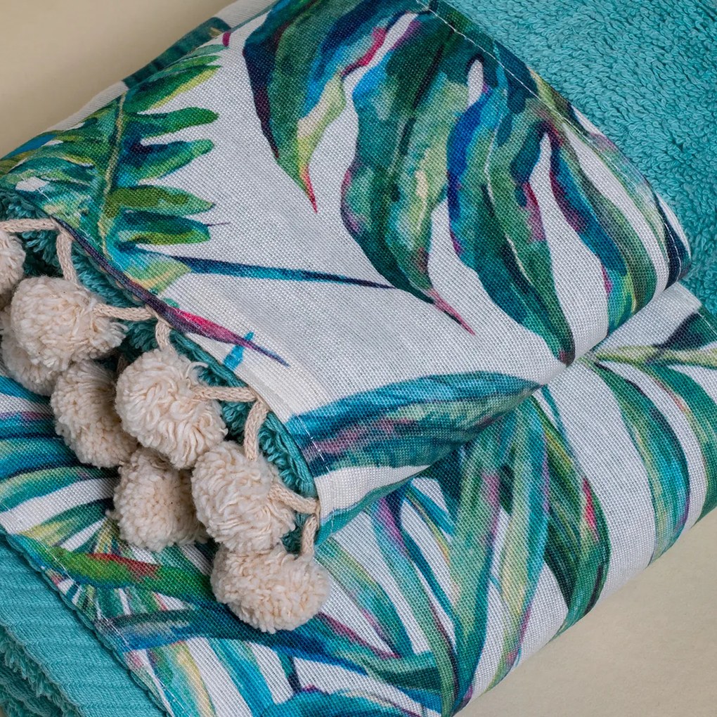 Πετσέτες Μπάνιου (Σετ 3τμχ) White Fabric Teva Pompom Green 600gsm