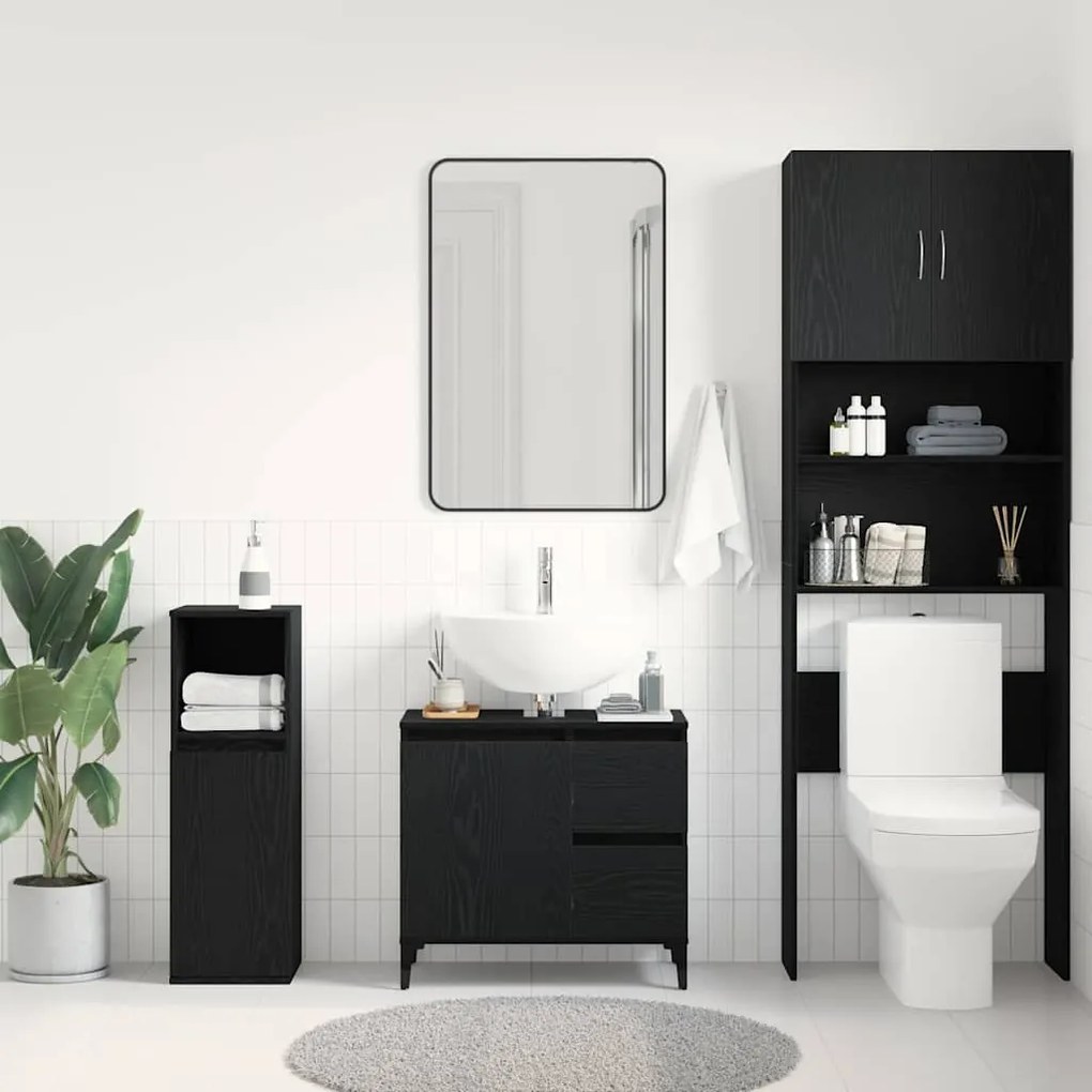 vidaXL Ντουλάπι Μπάνιου Μαύρη δρυς 65 x 33 x 60 εκ Επεξεργασμένο ξύλο