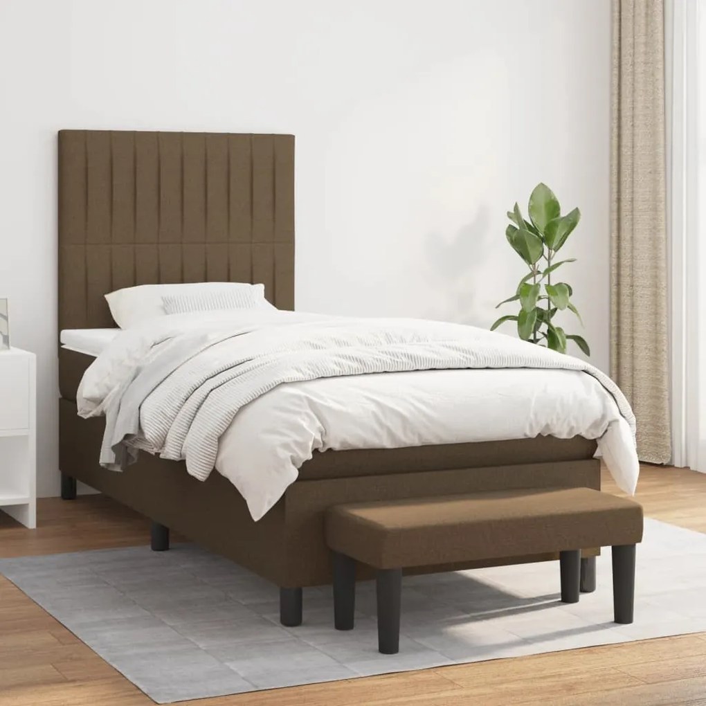 Κρεβάτι Boxspring με Στρώμα Σκούρο Καφέ 100x200 εκ. Υφασμάτινο - Καφέ