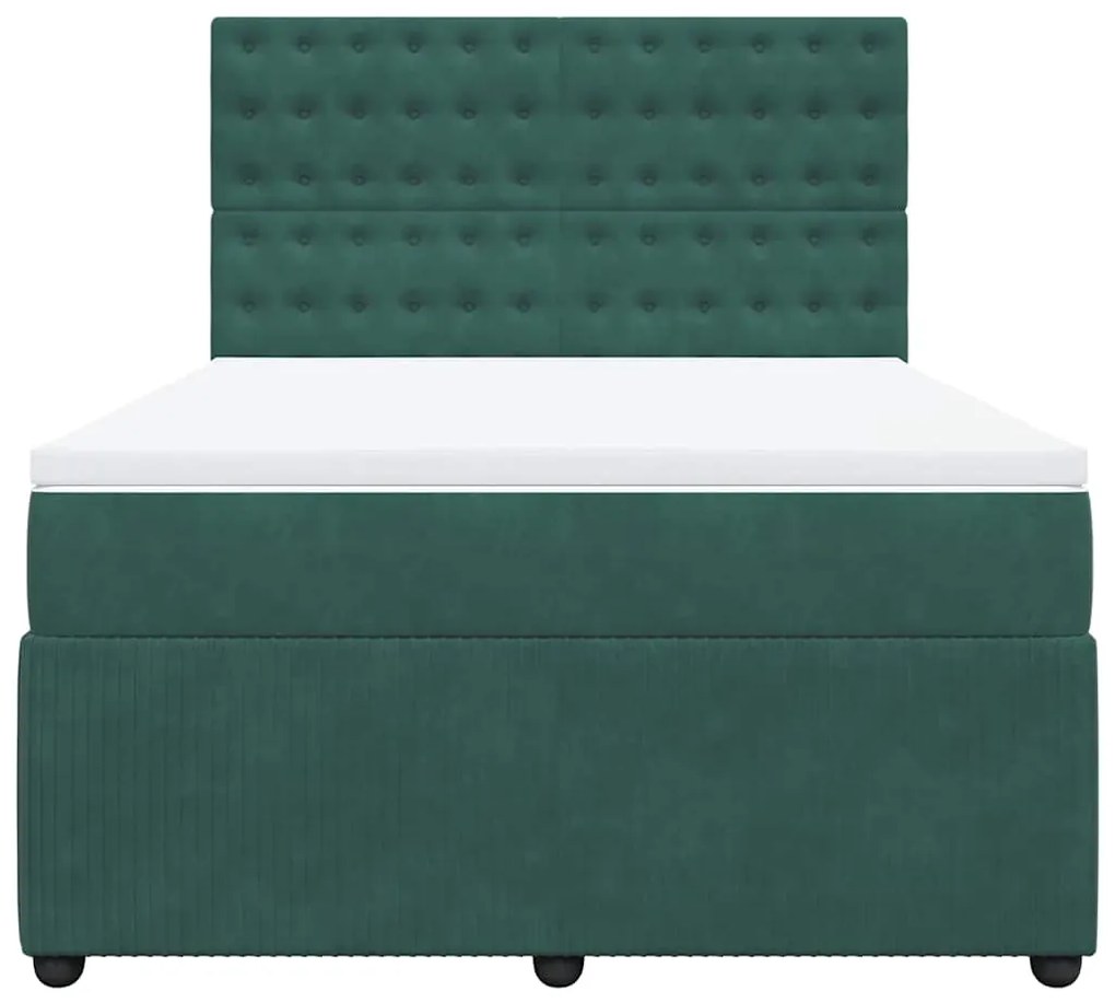 vidaXL Κρεβάτι Boxspring με Στρώμα Σκούρο Πράσινο 140x190εκ. Βελούδινο