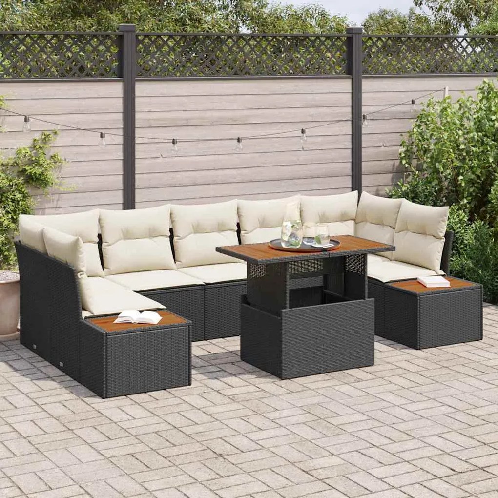 vidaXL Σέτ φαγητού για κήπο 8 pcs Μαύρο, Μπεζ 100 x 55 x 73 εκ
