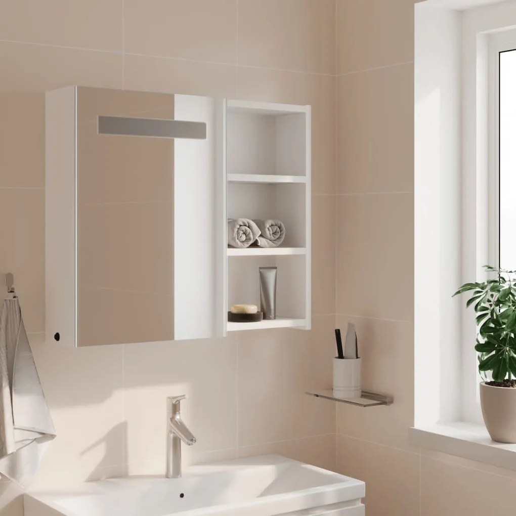Καθρέφτης Μπάνιου με Ντουλάπι &amp; LED Λευκό 60 x 13 x 52 εκ. - Λευκό