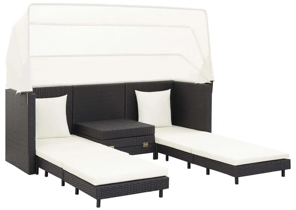vidaXL Καναπές Κρεβάτι Επεκτεινόμενος Τριθέσιος + Σκίαστρο Συνθ. Ρατάν