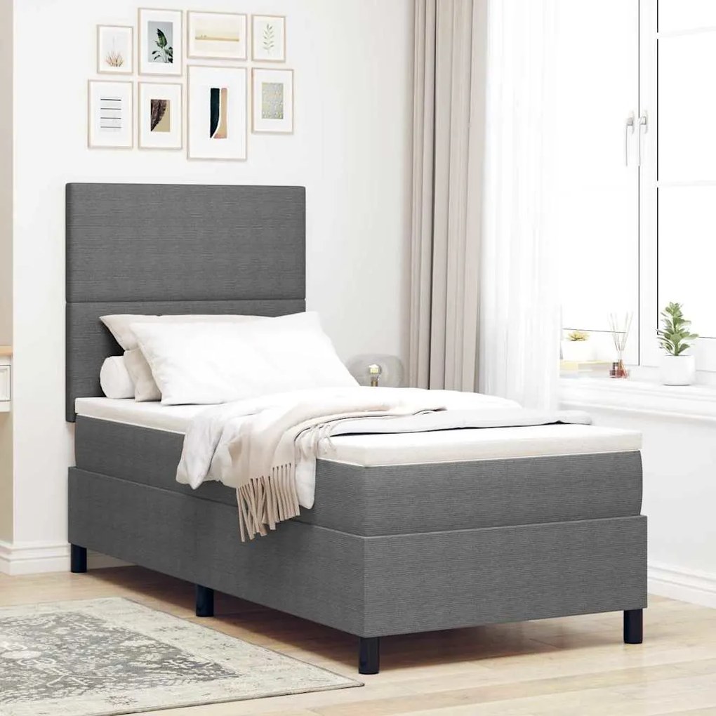 vidaXL Κρεβάτι Box Spring με Στρώμα &amp; LED Ανοιχτό Γκρι 80x200 εκ. Ύφασμα Κορντούρο