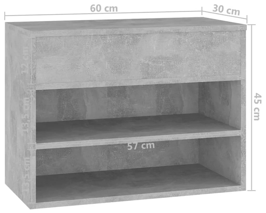 Παπουτσοθήκη Γκρι Σκυροδέματος 60 x 30 x 45 εκ. από Επεξ. Ξύλο - Γκρι