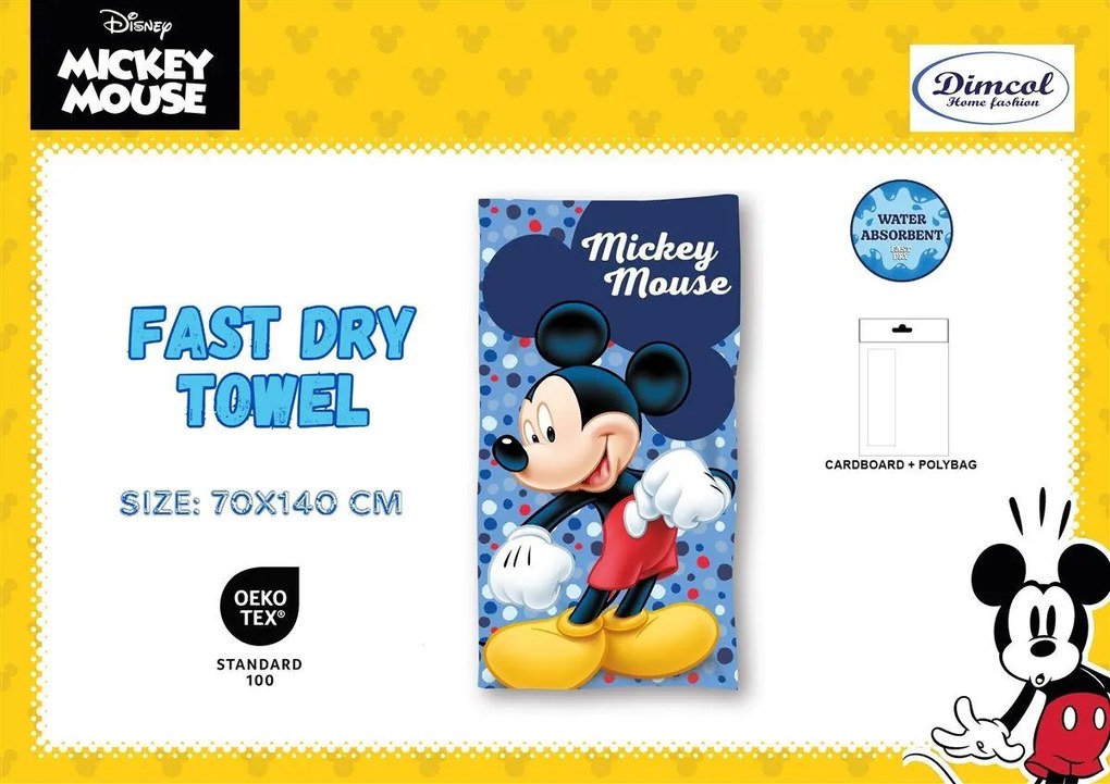 Πετσέτα Θαλάσσης Quick Dry Disney Home Mickey 16 70X140 Blue 100% Microfiber - Disney Home