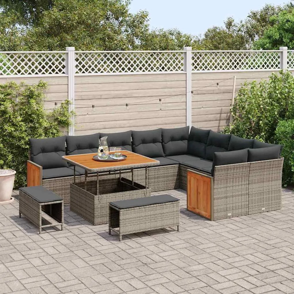 vidaXL Σετ Καναπέ Κήπου 12 pcs Γκρι, Σκούρο γκρι 100 x 100 x 71 cm