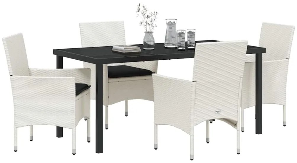 vidaXL Σέτ φαγητού για κήπο με μαξιλάρι 5 pcs Λευκό Πολυ ράταν