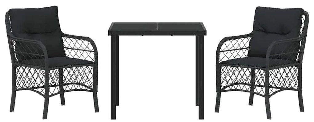 vidaXL Σέτ φαγητού για κήπο με μαξιλάρι 3 pcs Μαύρο συνθετικό ρατάν