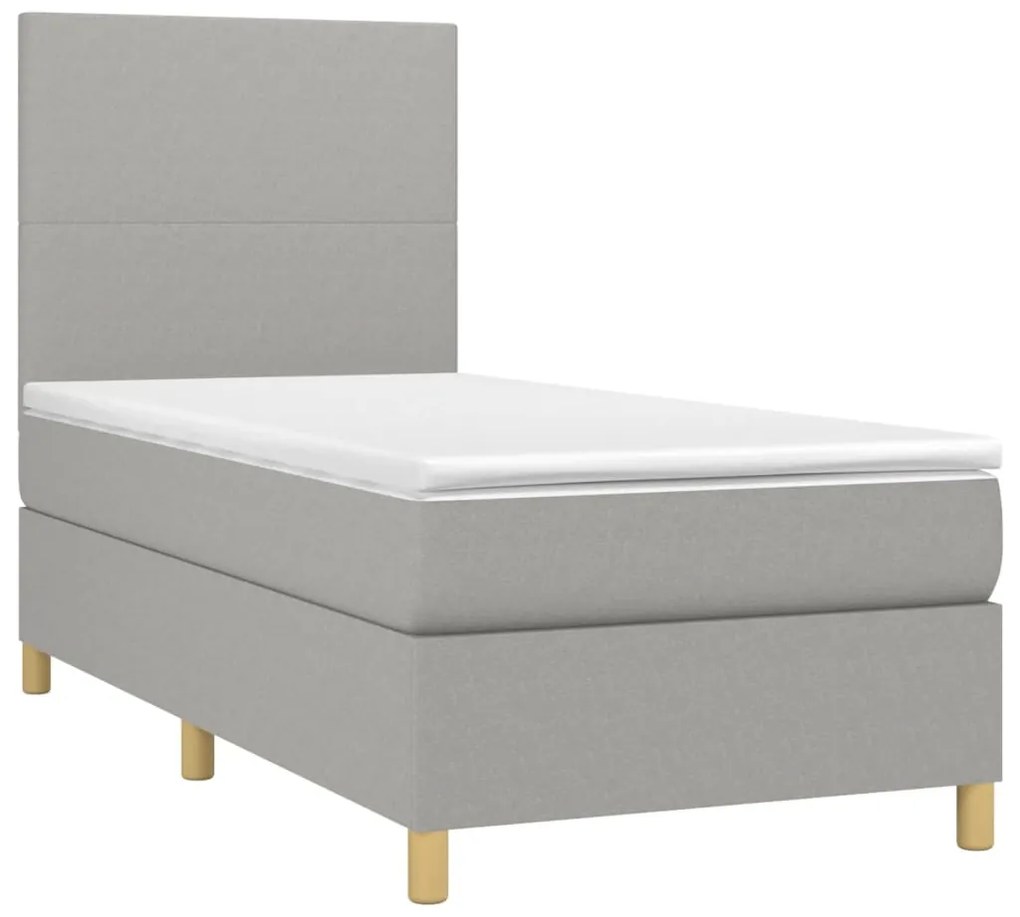 vidaXL Κρεβάτι Boxspring με Στρώμα & LED Αν.Γκρι 100x200εκ. Υφασμάτινο