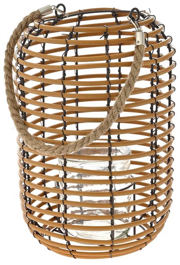 Φαναράκι Rattan Καφέ με γυαλί 21x21x31εκ Ηλιάδης 81111