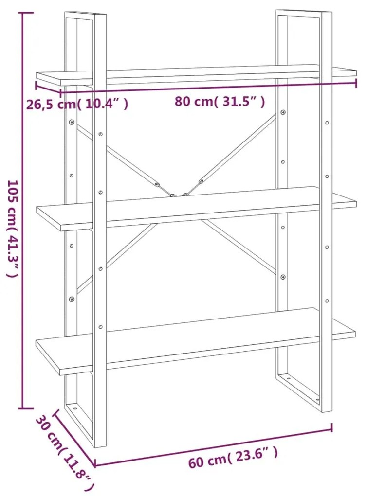 Βιβλιοθήκη Γκρι Sonoma 80x30x105 εκ. από Επεξεργασμένο Ξύλο - Γκρι