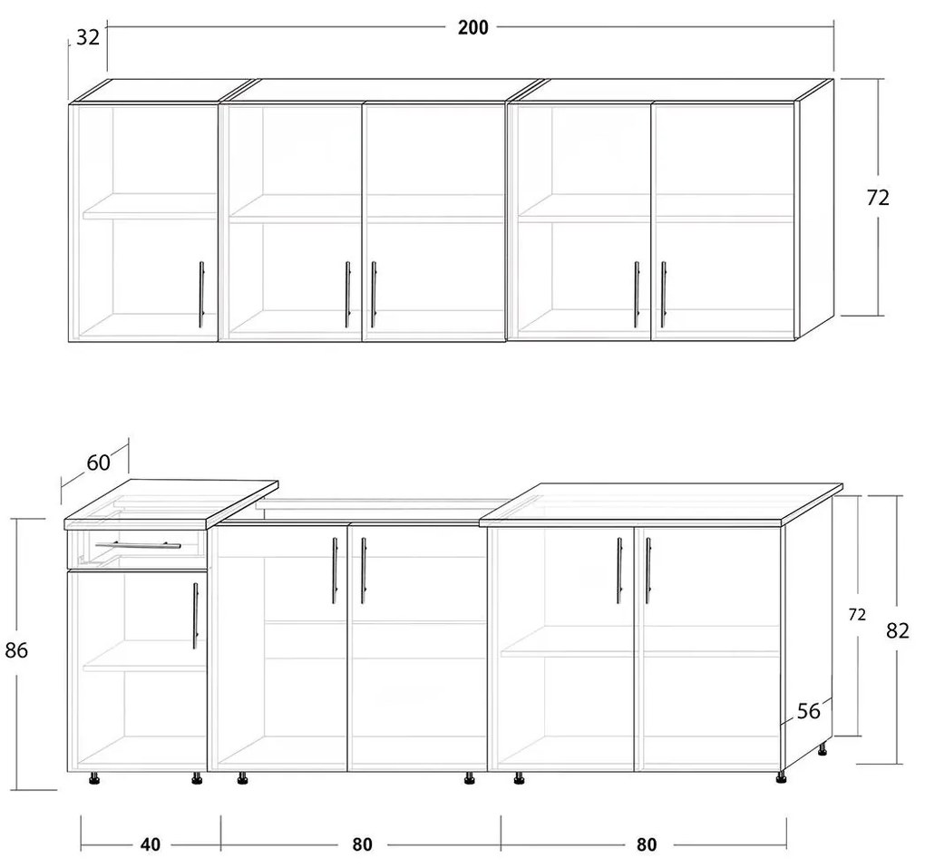 Έτοιμη Σύνθεση κουζίνας EMMA Σονόμα 200 εκ. 200x56.5x218 εκ.