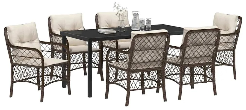 vidaXL Σέτ φαγητού για κήπο με μαξιλάρι 7 pcs Καφέ Πολυ ράταν