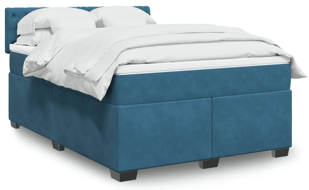 vidaXL Κρεβάτι Boxspring με Στρώμα Σκούρο Μπλε 140x190 εκ. Βελούδινο