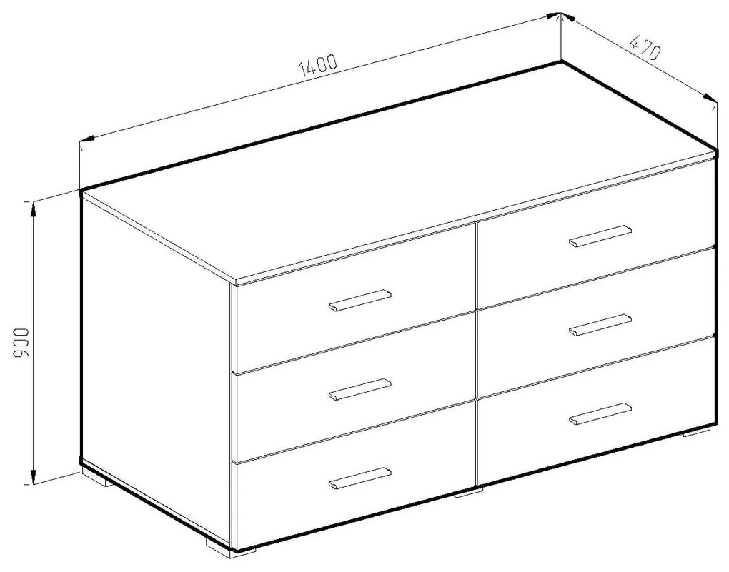 Ξύλινη Συρταριέρα 3+3συρτ. ROMBO Λευκή 140x47x90