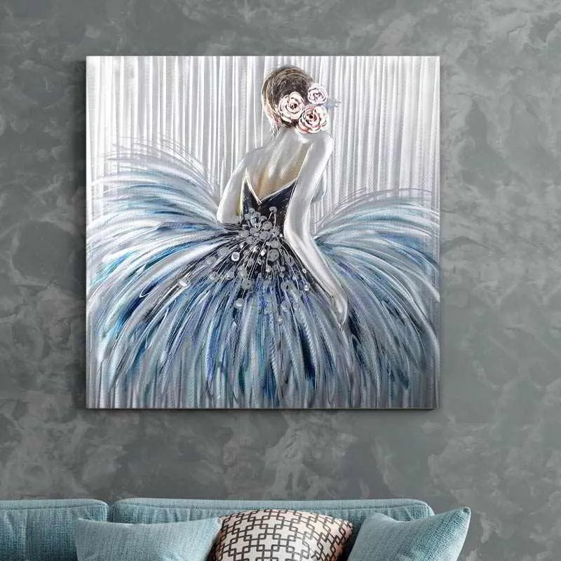Πίνακας σε καμβά &quot;Girl In Pearl Dress&quot; Megapap ψηφιακής εκτύπωσης 90x90x3εκ.