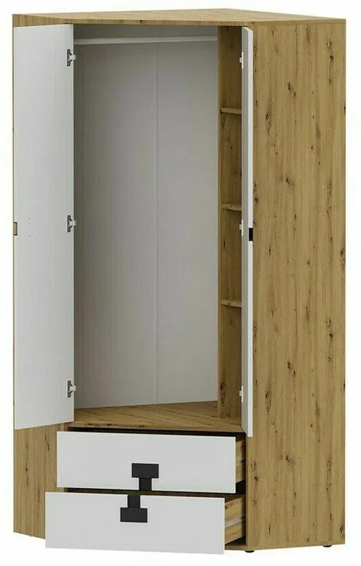 Γωνιακή ντουλάπα Akron N114, Artisan βελανιδιά, Γυαλιστερό λευκό, 191x88x88cm, 86 kg, Πόρτες ντουλάπας: Με μεντεσέδες, Αριθμός ραφιών: 3 | Epipla1.gr