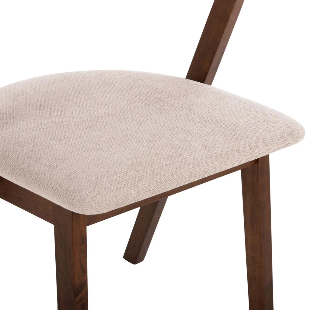 Καρέκλα RIDER Rubberwood Καρυδί και Εκρού ύφασμα 59x59x83Yεκ. 2αδα 59x59x83 εκ.