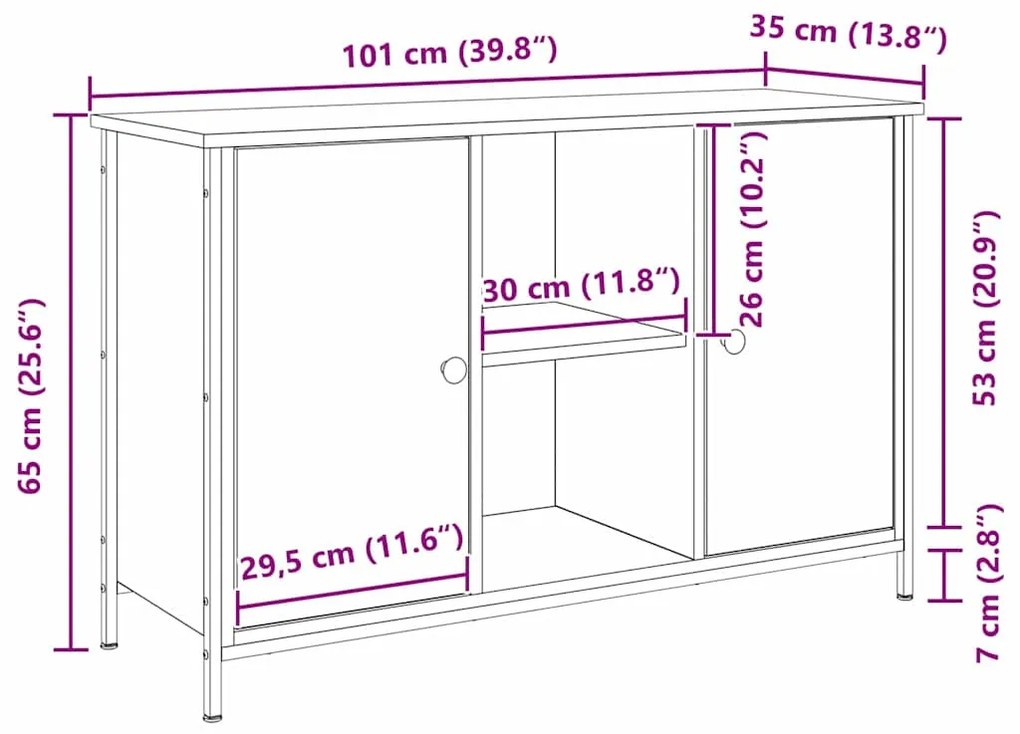 vidaXL Ντουλάπι TV Μαύρη δρυς 101 x 35 x 65 εκ Επεξεργασμένο ξύλο