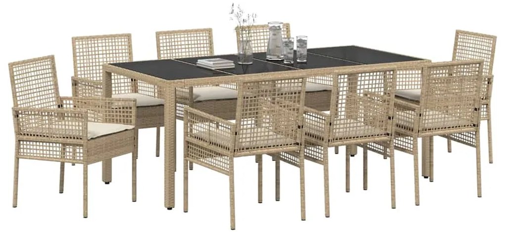 vidaXL Σέτ φαγητού για κήπο 9 pcs Μπεζ συνθετικό ρατάν