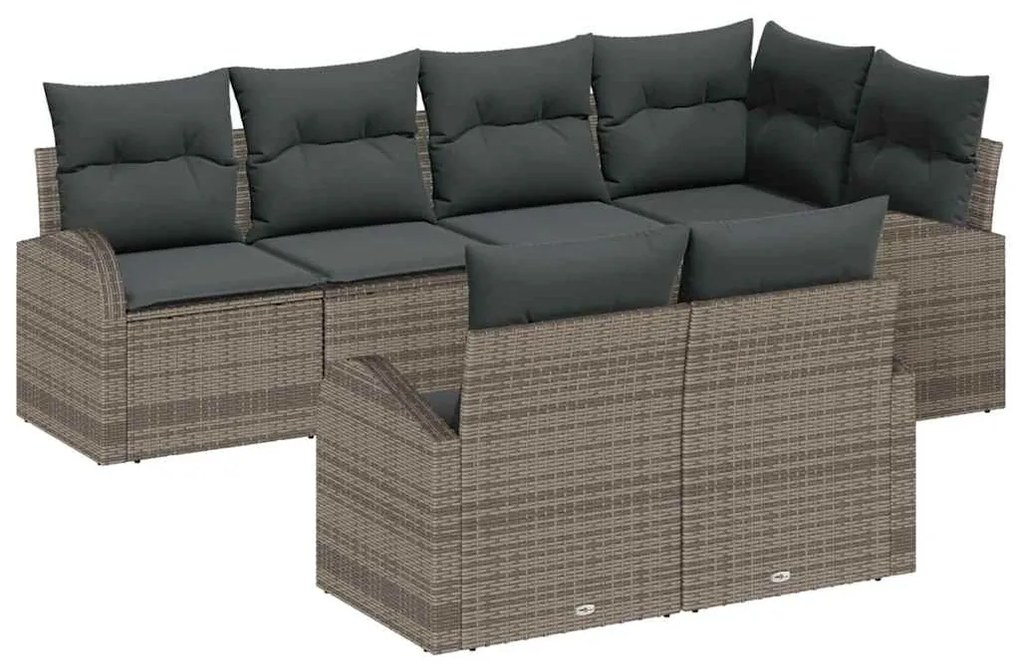 vidaXL Σετ Καναπέ Κήπου με μαξιλάρι 7 pcs Γκρι Πολυ ράταν